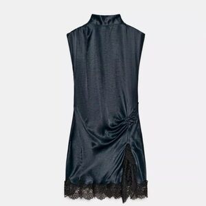 Zara Combination Satin Effect Lace Mini X
Dress Navy Blue